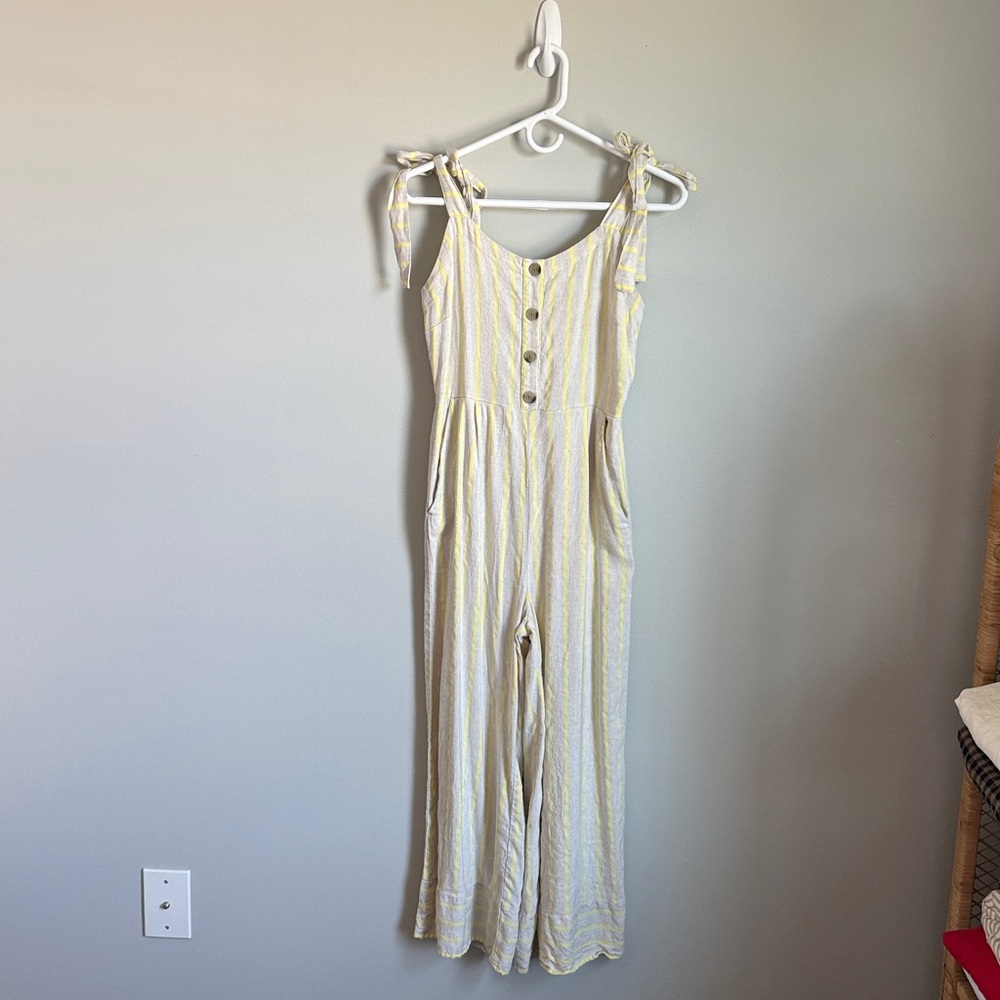 LOFT beach Striped Yellow and Tan Jumpsuit